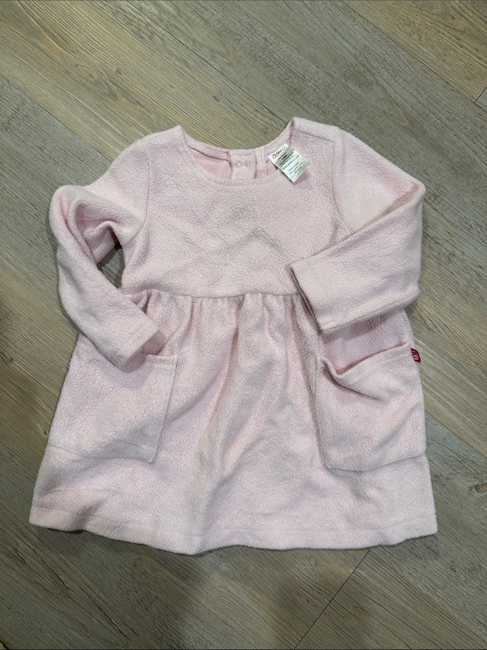 Zutano Light Pink Plush Long-Sleeve Pocket Dress